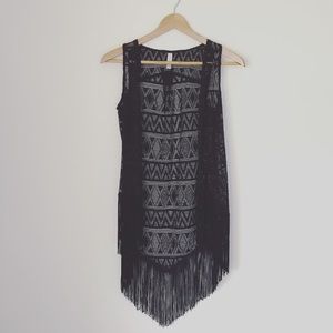 Black Fringe Kimono Top